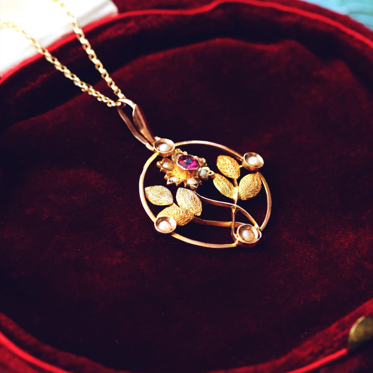 Edwardian Garnet & Seed Pearl Lavaliere Pendant