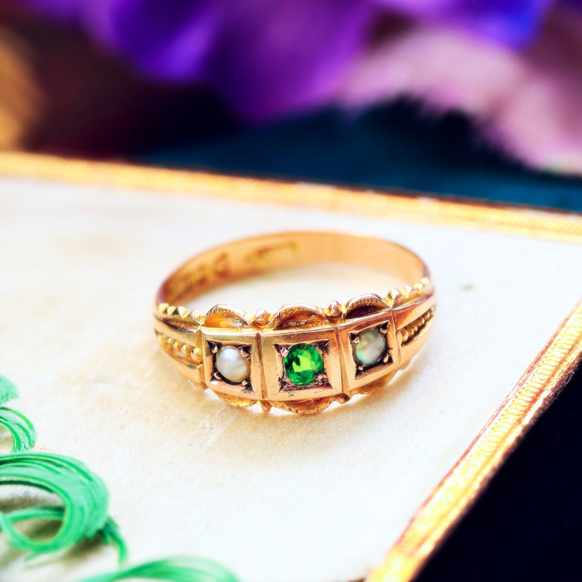 Date 1909 Demantoid Garnet & Pearl Ring