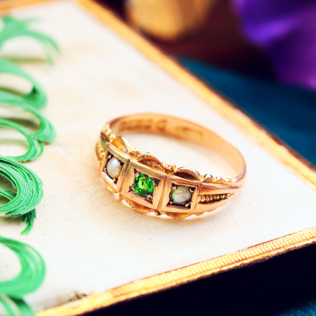 Date 1909 Demantoid Garnet & Pearl Ring