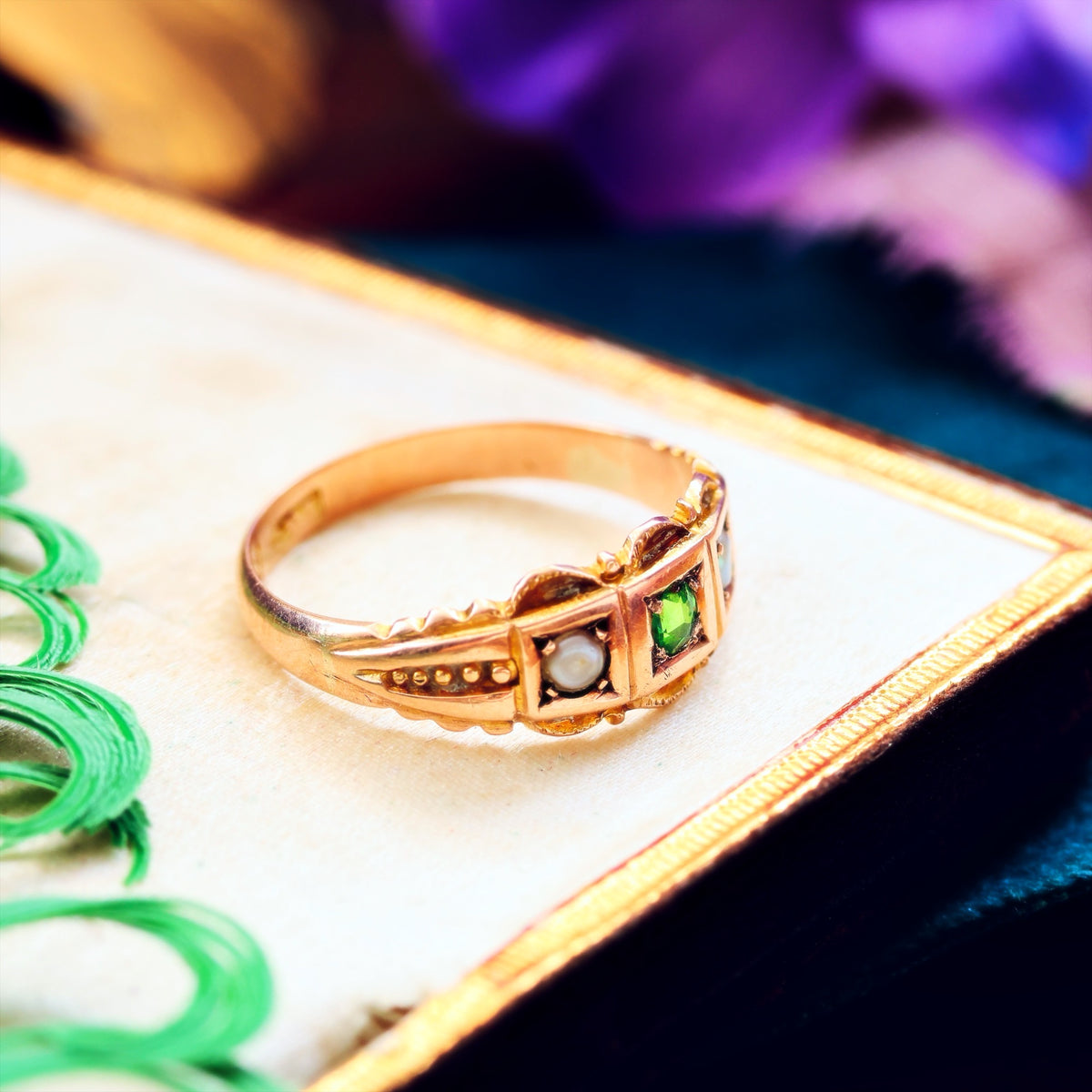 Date 1909 Demantoid Garnet & Pearl Ring