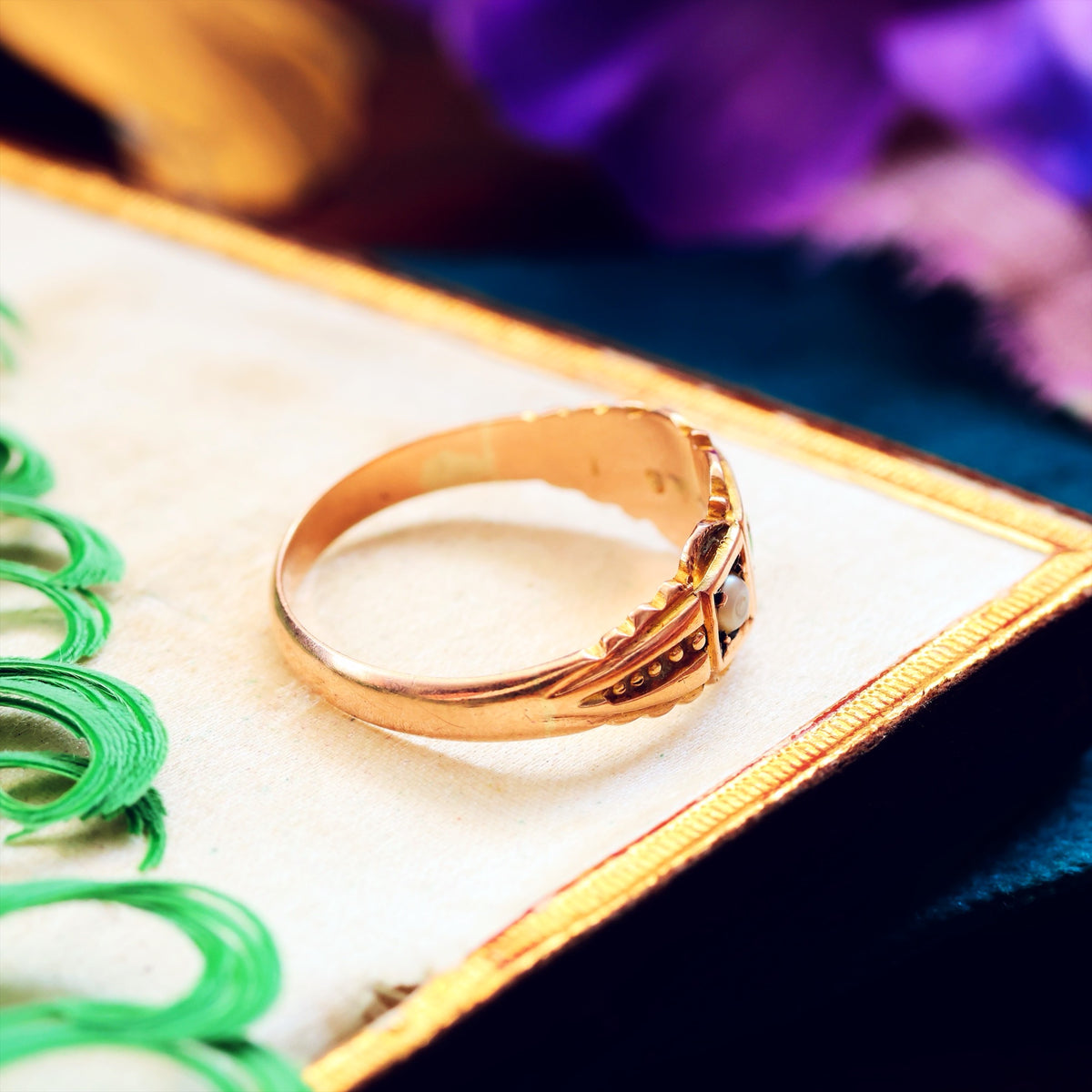 Date 1909 Demantoid Garnet & Pearl Ring