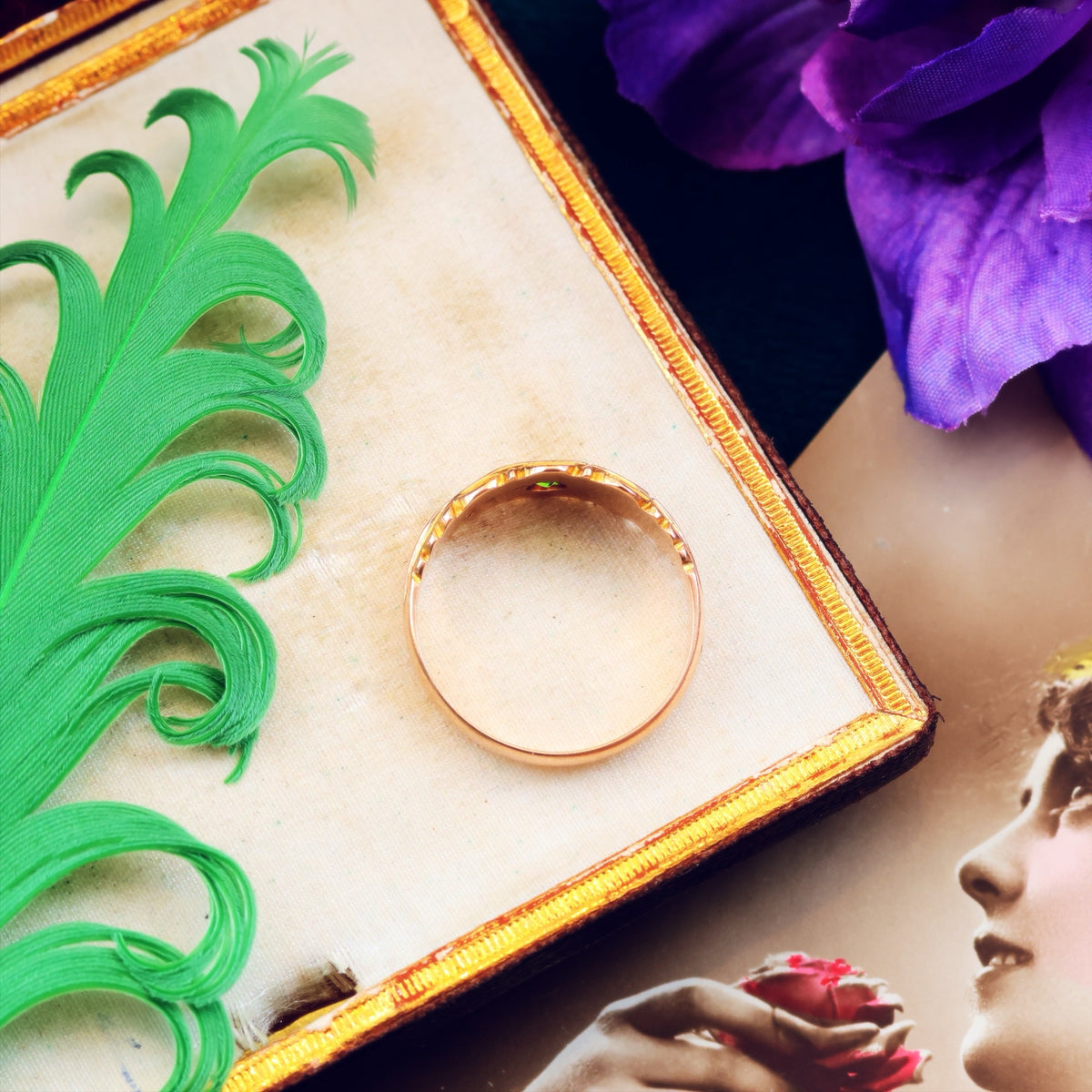 Date 1909 Demantoid Garnet & Pearl Ring