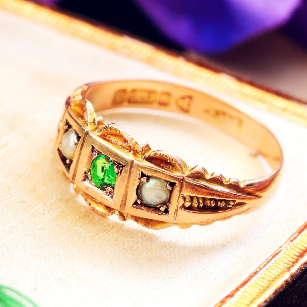 Date 1909 Demantoid Garnet & Pearl Ring
