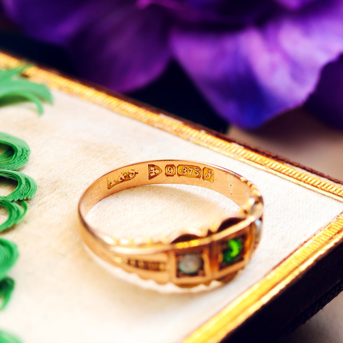 Date 1909 Demantoid Garnet & Pearl Ring