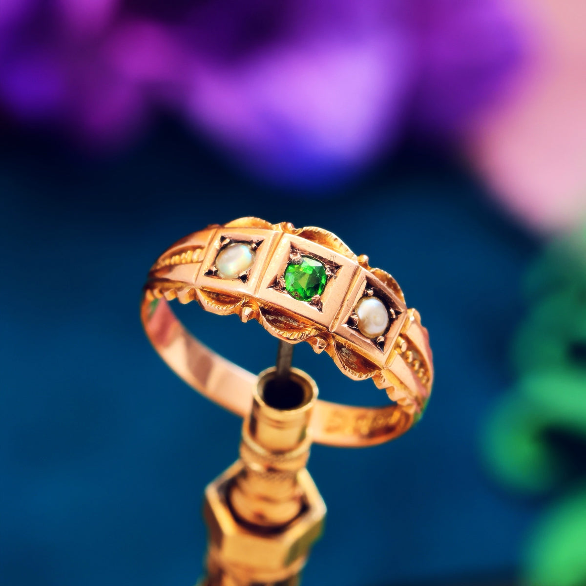 Date 1909 Demantoid Garnet & Pearl Ring