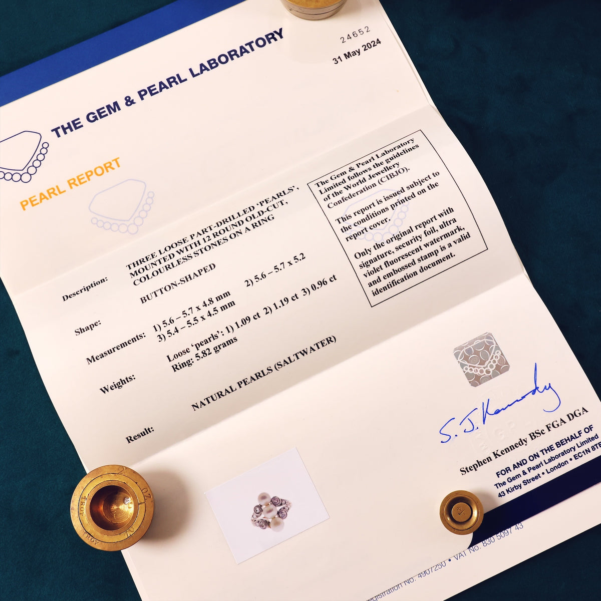 Antique Art Nouveau Certificated Natural Pearl & Diamond Ring