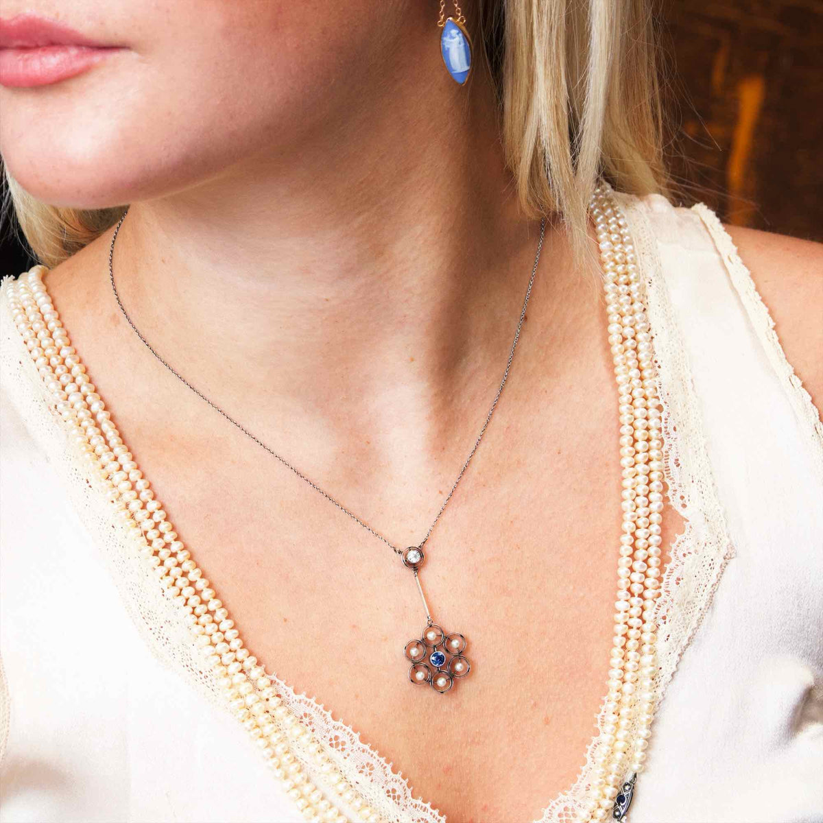 Finest Vintage Platinum Sapphire & Diamond Pendant