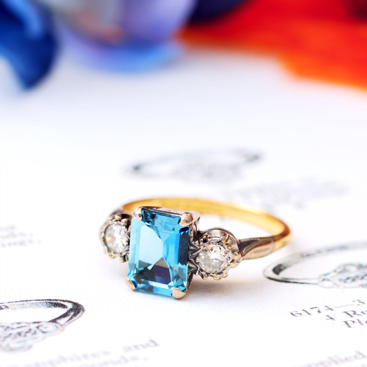 Vintage Santa Maria Aquamarine & Diamond Trilogy Ring