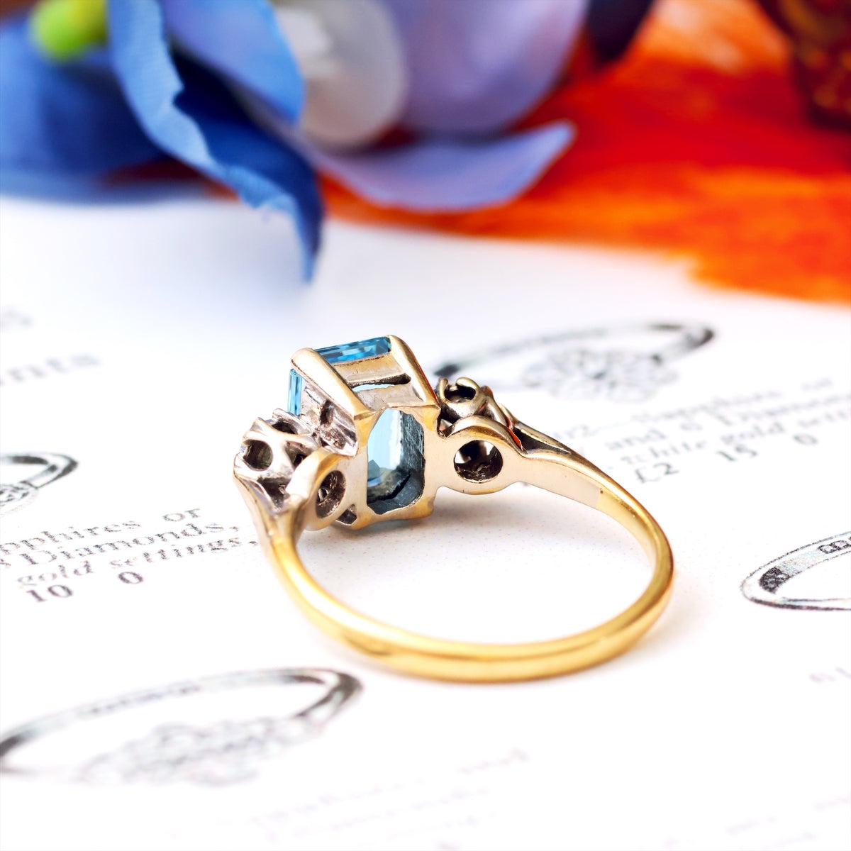 Vintage Top Quality Aquamarine & Diamond Trilogy Ring