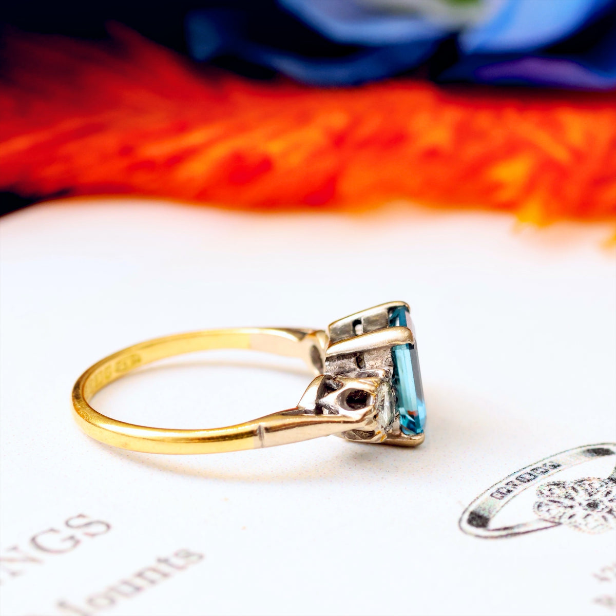 Vintage Top Quality Aquamarine & Diamond Trilogy Ring