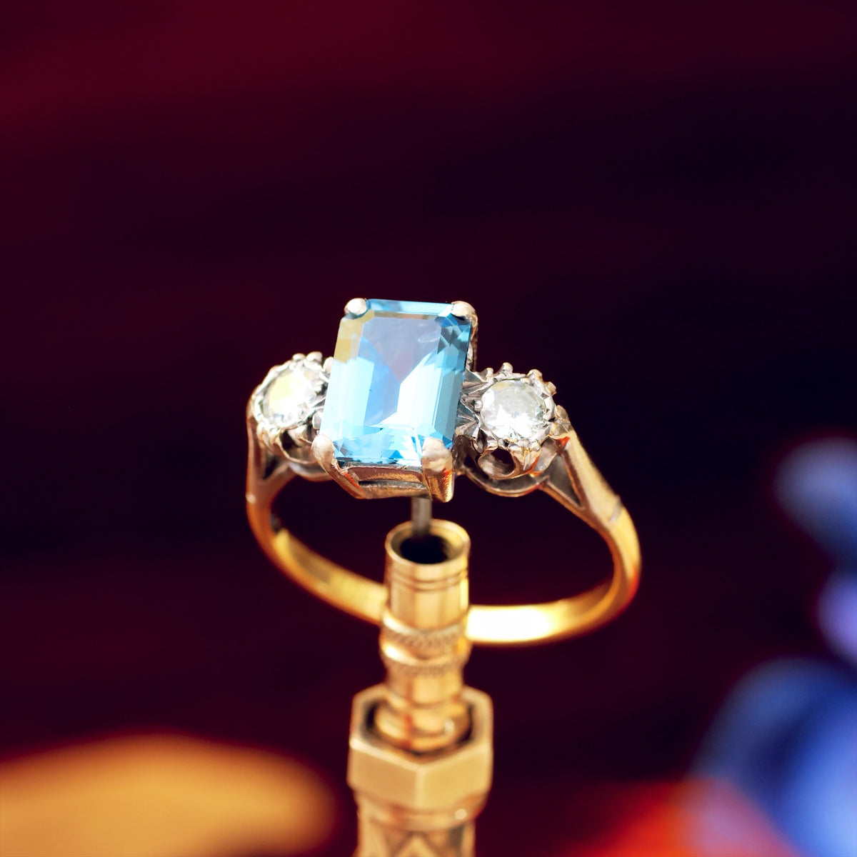 Vintage Top Quality Aquamarine & Diamond Trilogy Ring