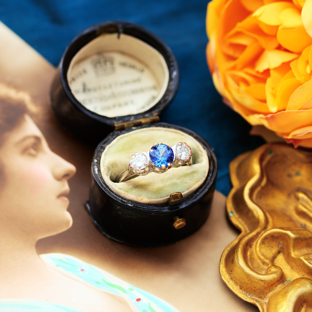 Dazzlin' Vintage Ceylon Sapphire & Diamond Engagement Ring