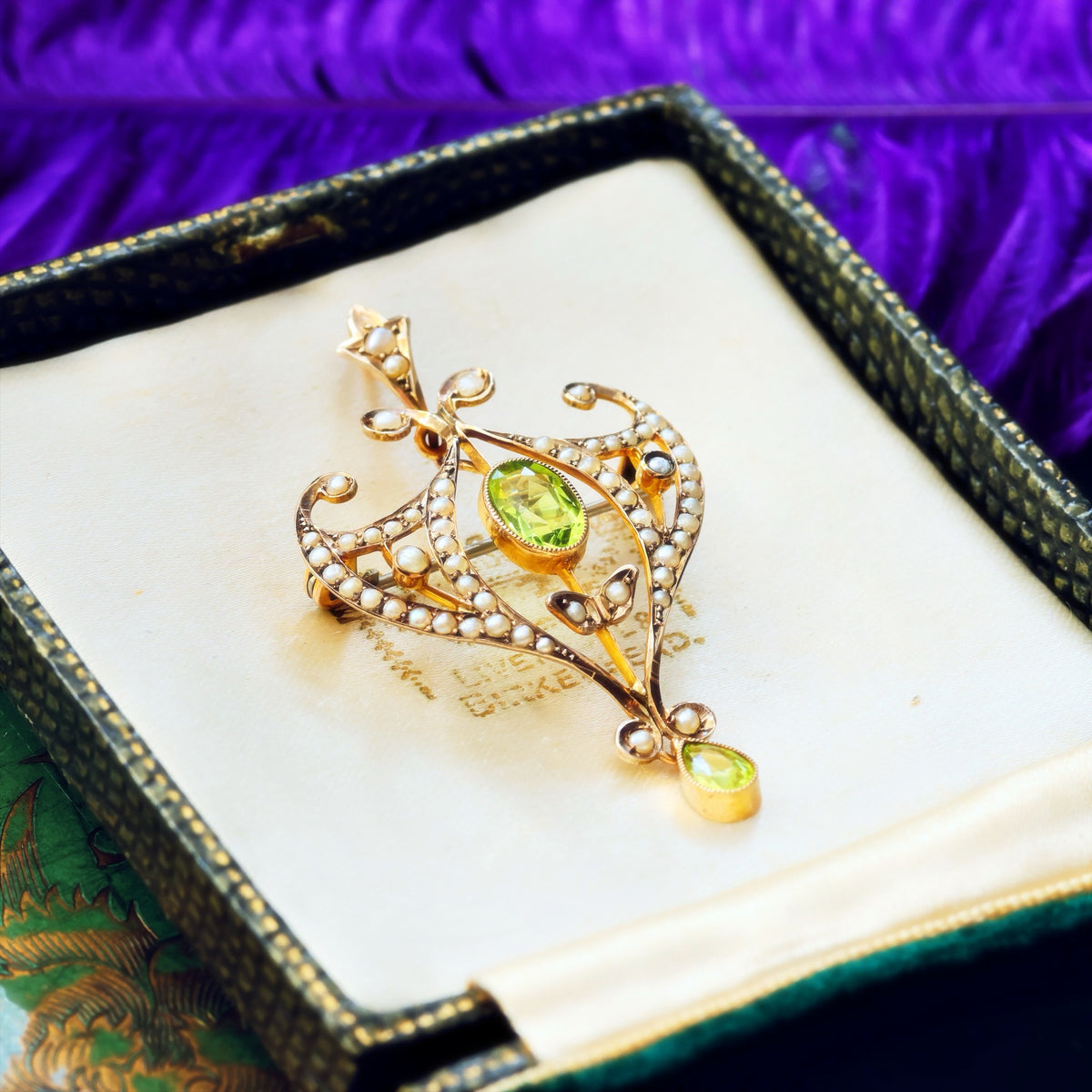 Antique Edwardian Peridot & Wild Pearl Pendant