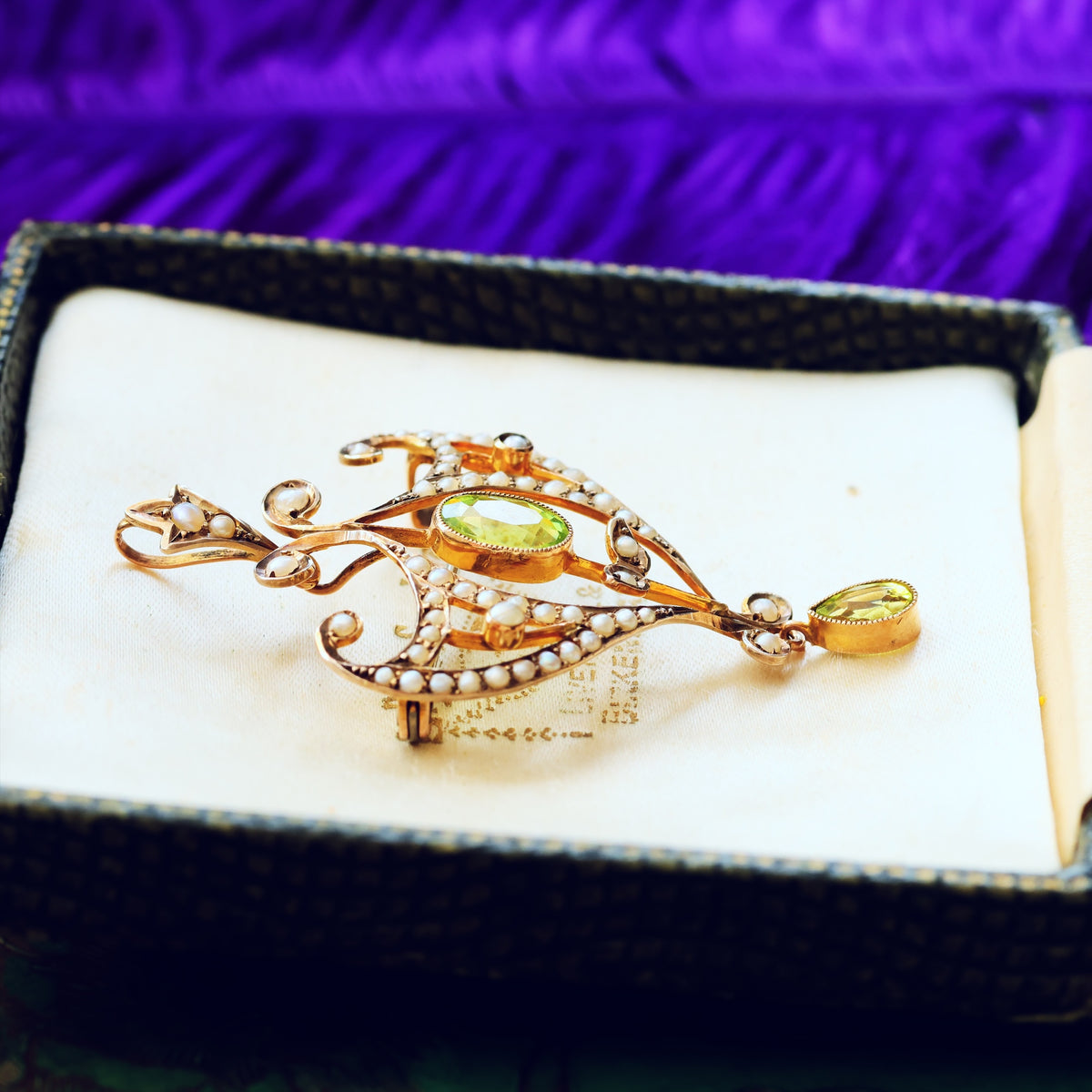 Antique Edwardian Peridot & Wild Pearl Pendant
