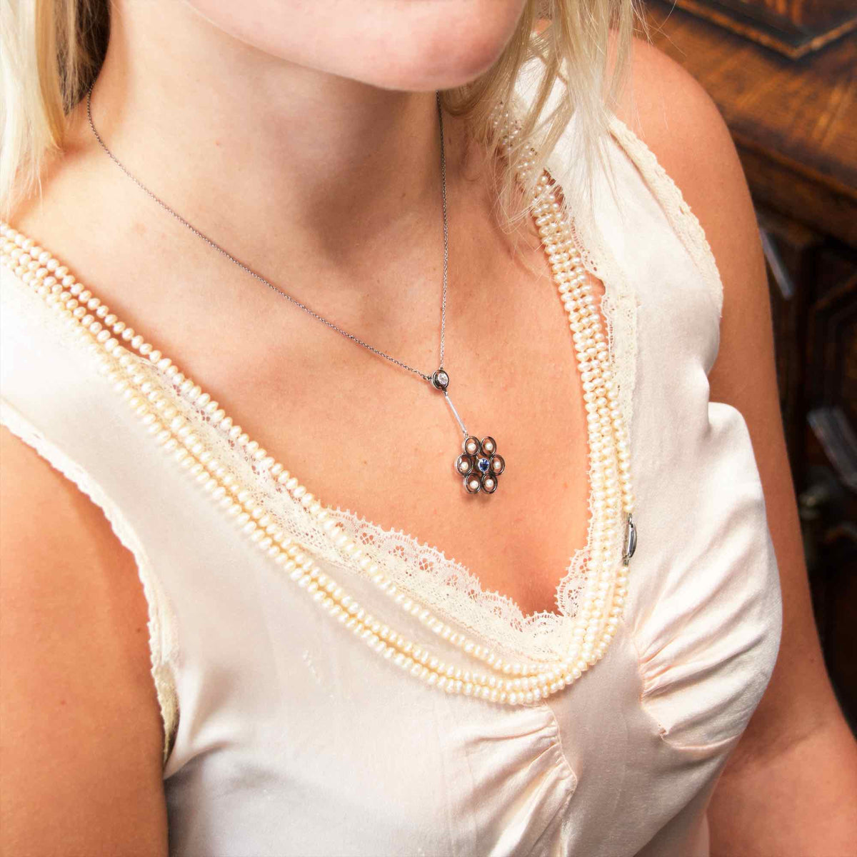 Finest Vintage Platinum Sapphire & Diamond Pendant