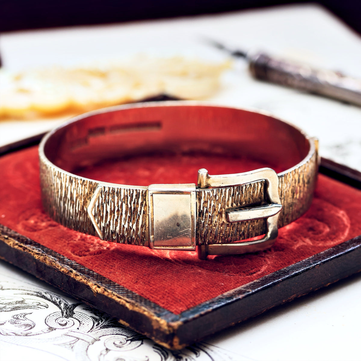 Statement Date 1973 Bark Effect Silver Bangle