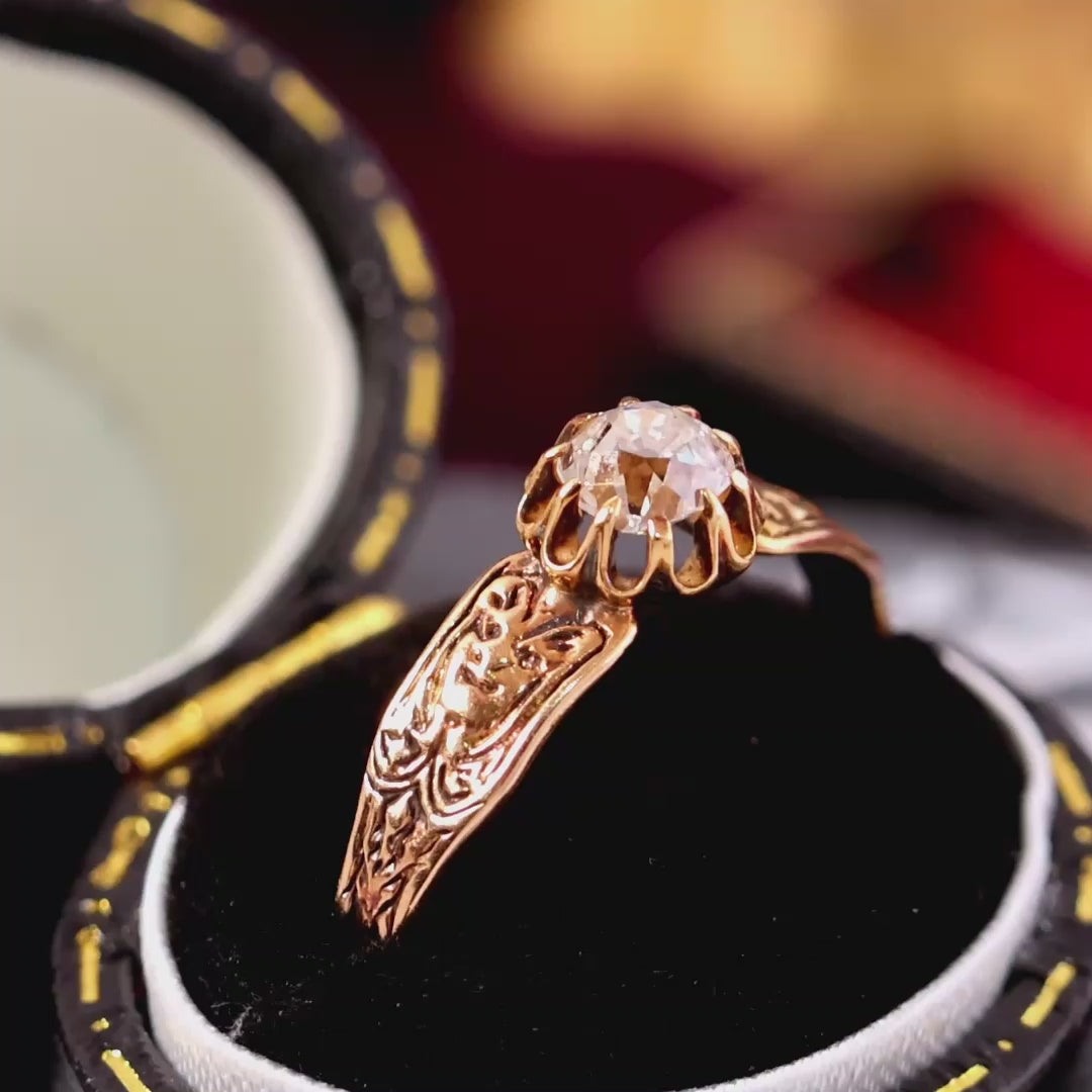 Vintage Rose Gold Gothic Diamond Engagement Ring