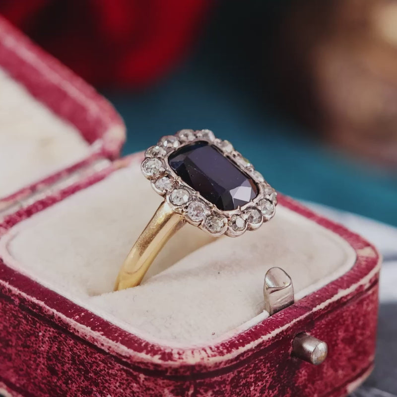 Midnight Blue Sapphire & Diamond Cluster Ring