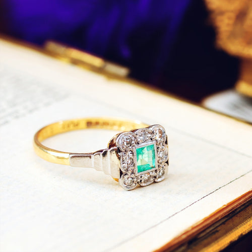 Vintage Art Deco Emerald & Diamond Ring