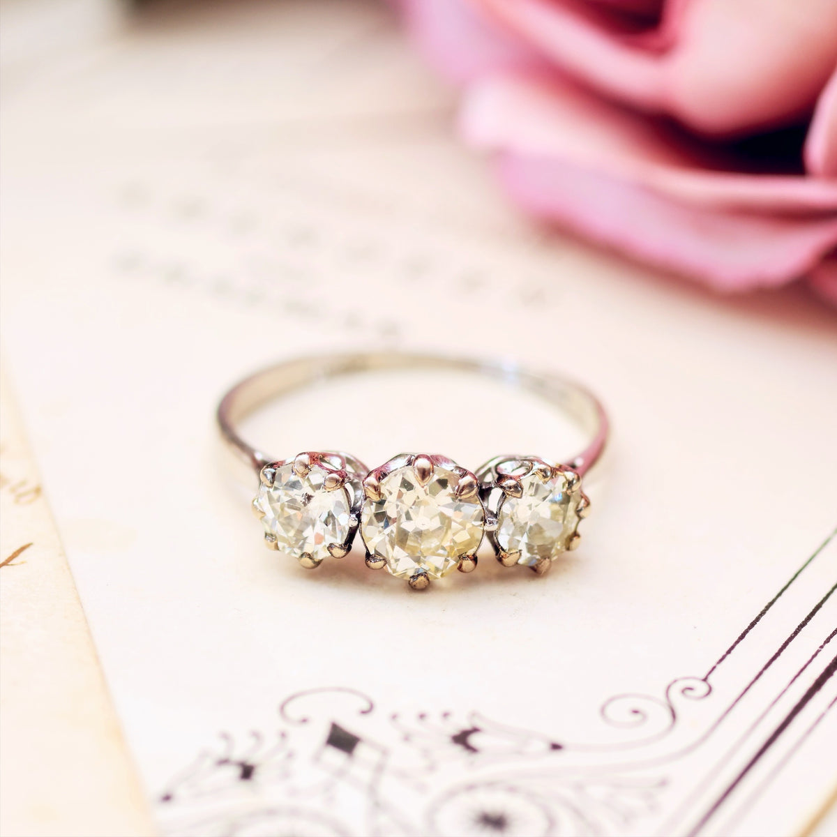 Vintage Platinum Three Stone Diamond Engagement Ring