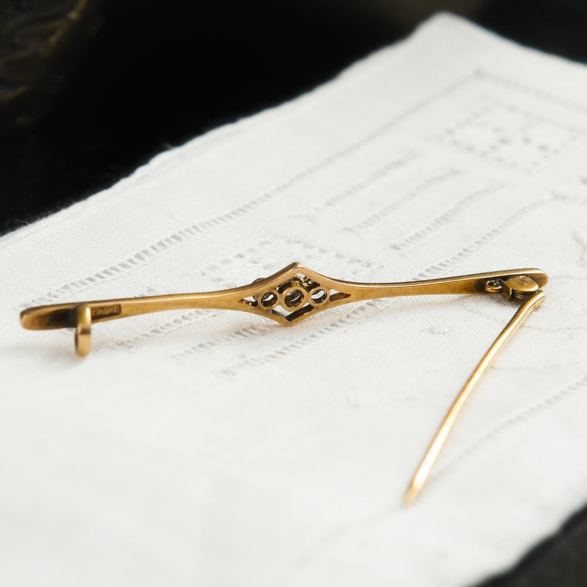 Edwardian Elegance Diamond Bar Brooch