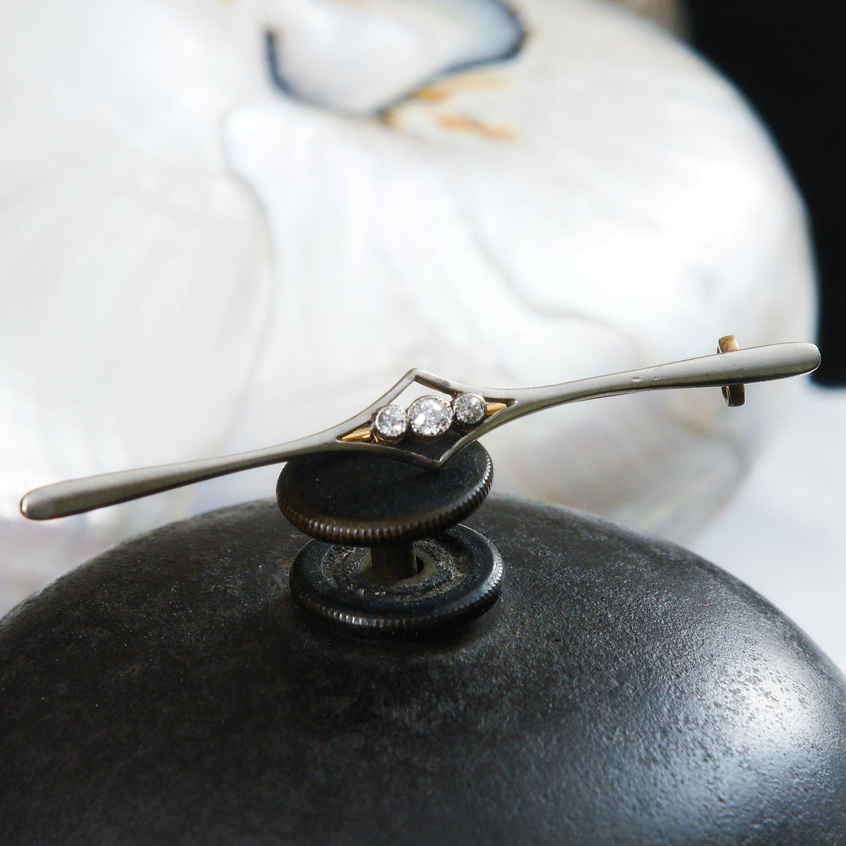 Edwardian Elegance Diamond Bar Brooch