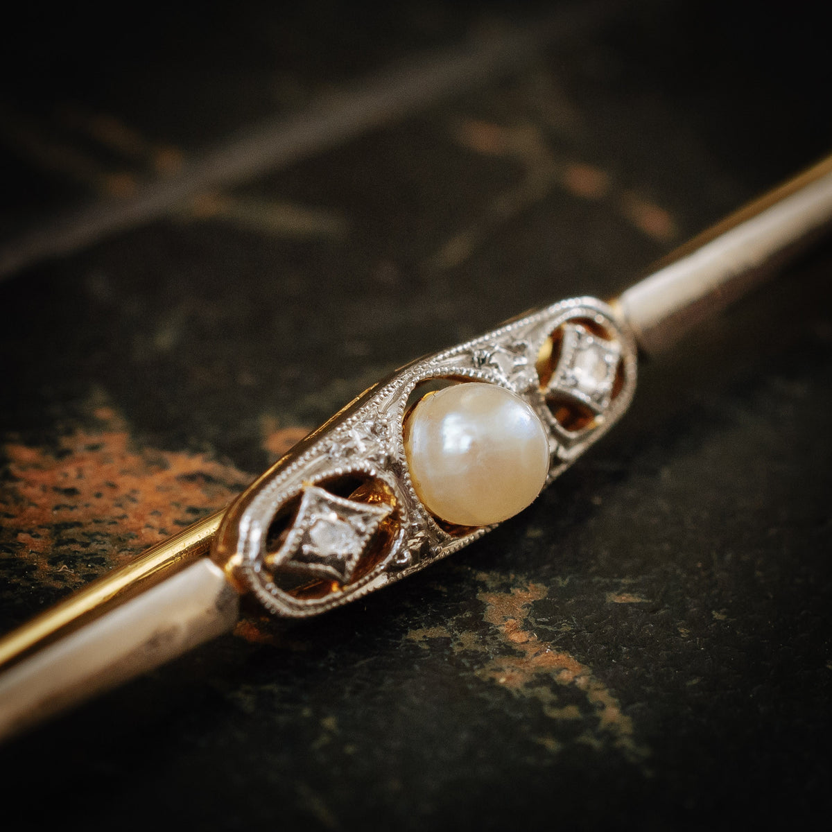 Antique Vintage Diamond Pearl Brooch