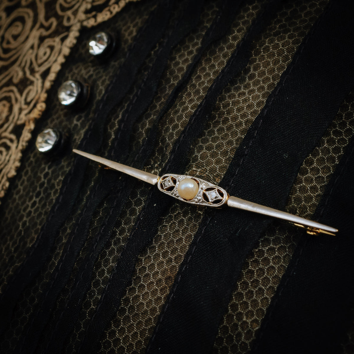 Antique Vintage Diamond Pearl Brooch