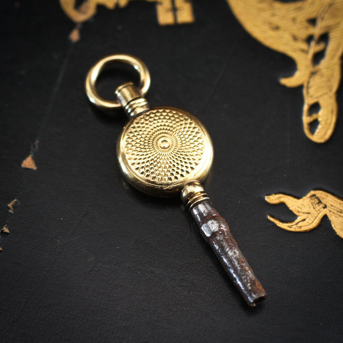 Antique Victorian Machine Engraved Watch Key Charm