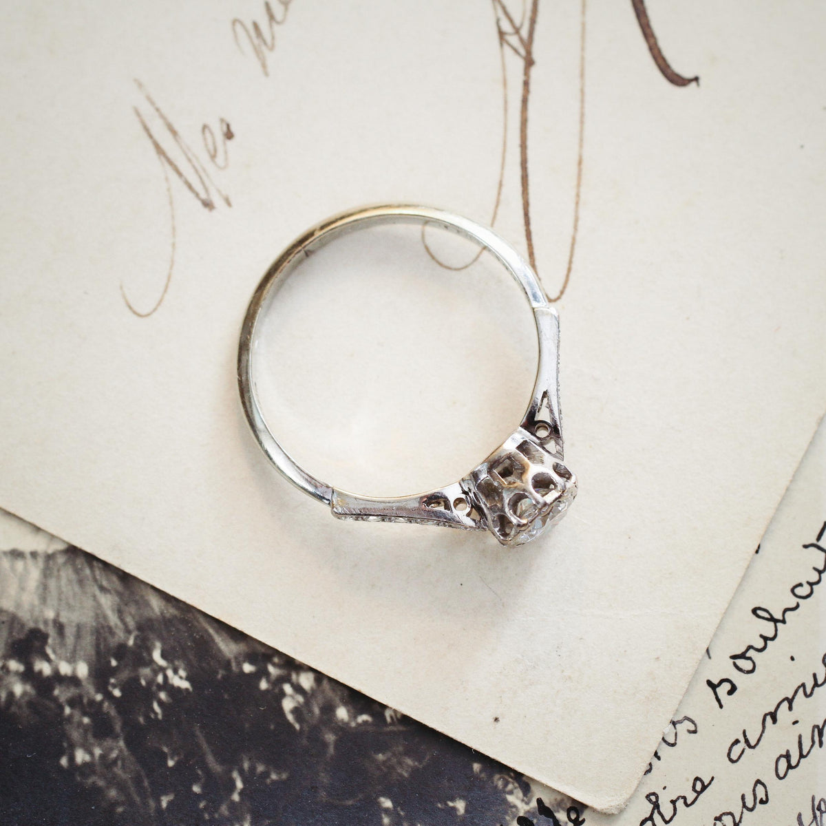 Vintage White Gold Diamond Solitaire Engagement Ring