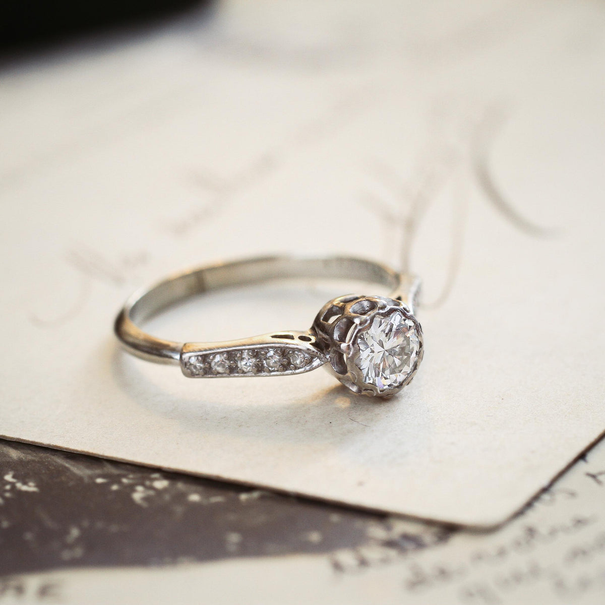 Vintage White Gold Diamond Solitaire Engagement Ring
