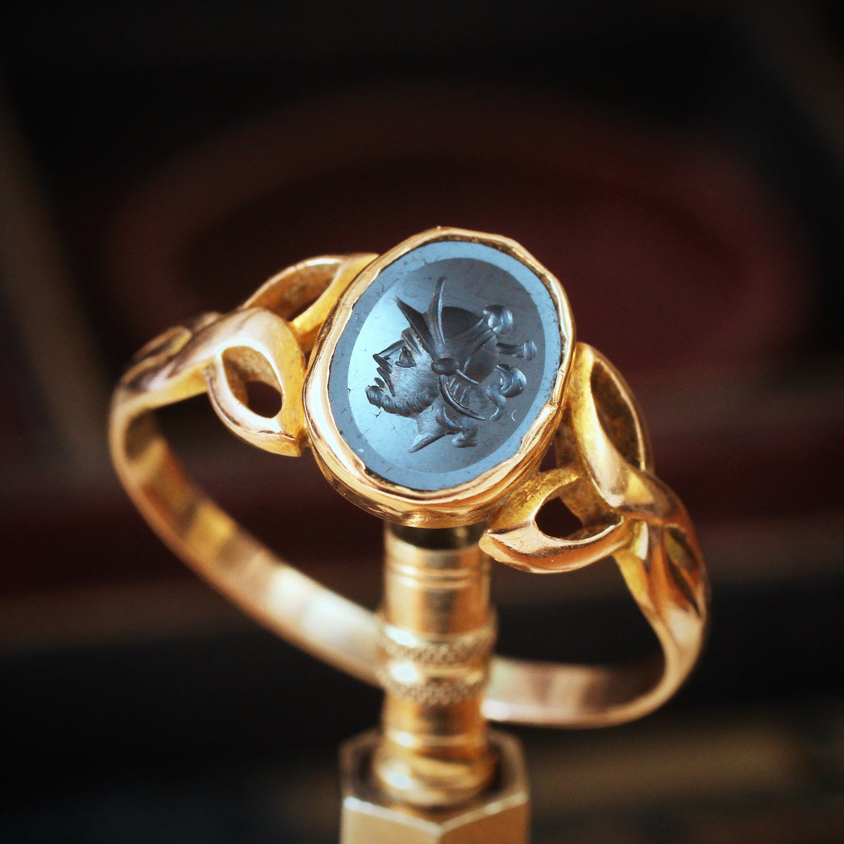 Vintage Roman Inspired Haematite Intaglio Signet Ring