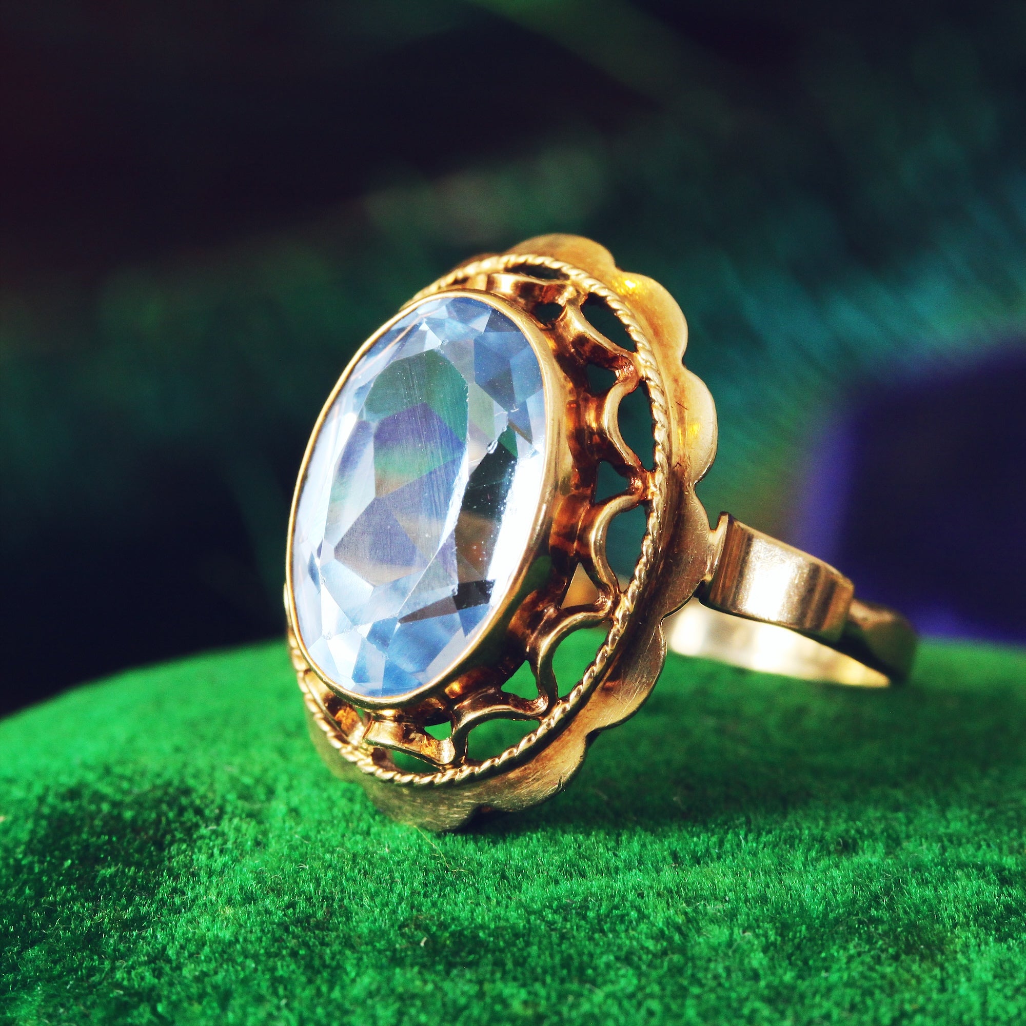 Fancy Vintage Blue Spinel Cocktail Ring Fetheray