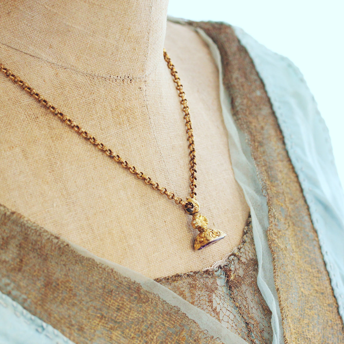 Antique 'Pensez a Moi' Seal Fob on Chain