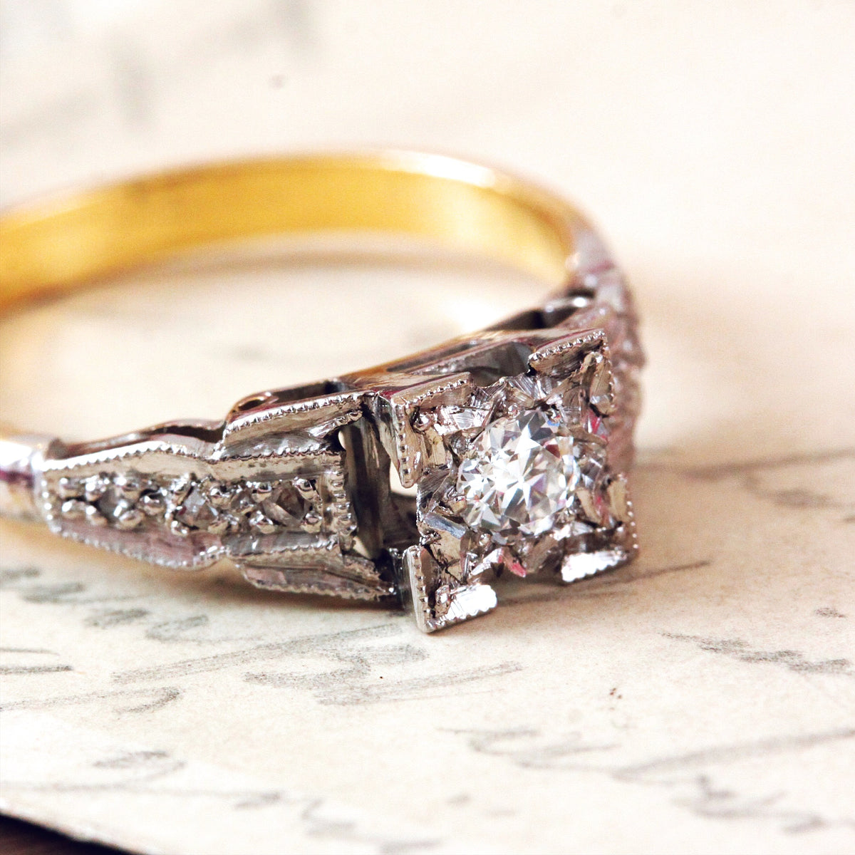 Art Deco 18ct Gold and Platinum Diamond Solitaire Ring