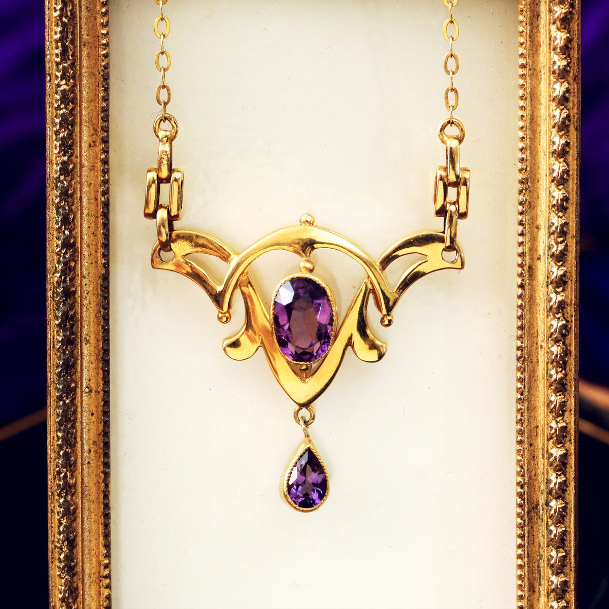 Art Nouveau Amethyst Pendant and Chain