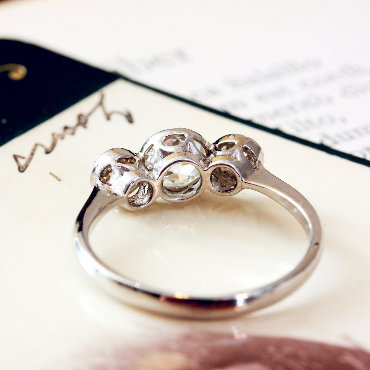 Vintage Recycled Hand Cut Diamond Trilogy Ring