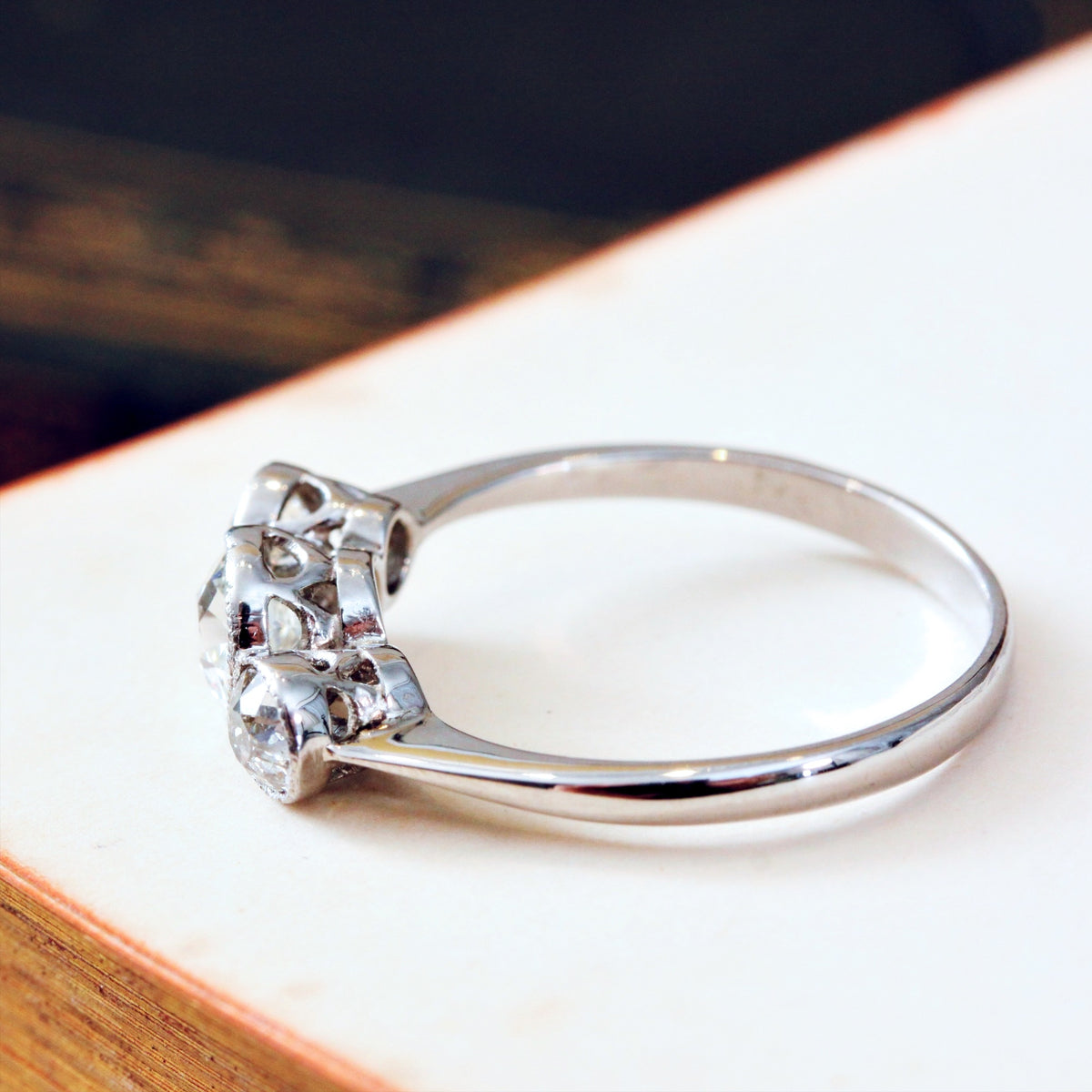 Vintage Recycled Hand Cut Diamond Trilogy Ring