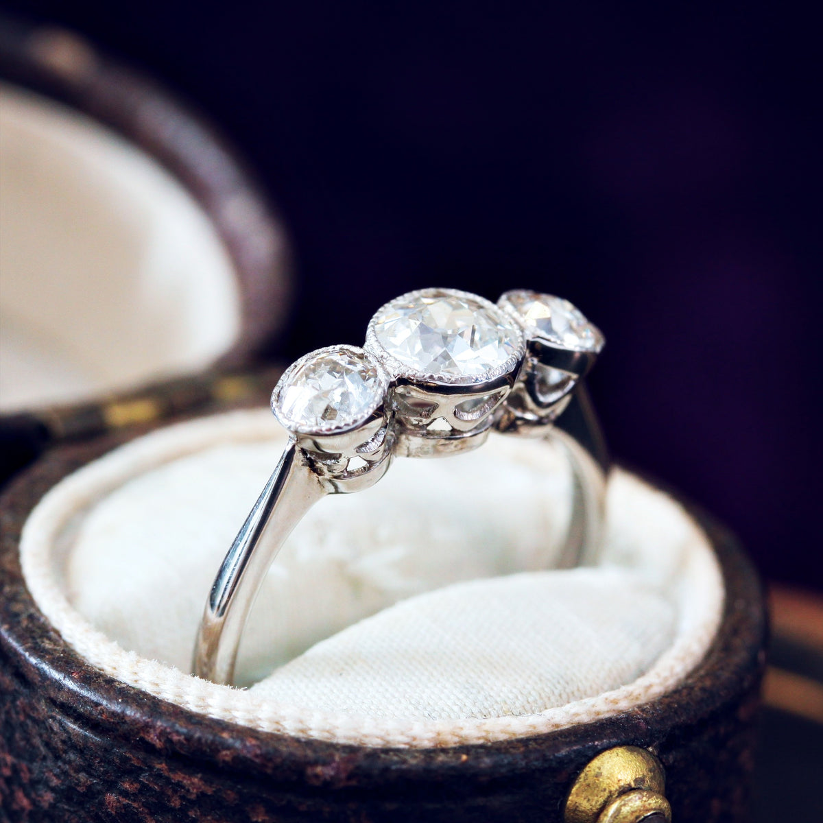 Vintage Recycled Hand Cut Diamond Trilogy Ring