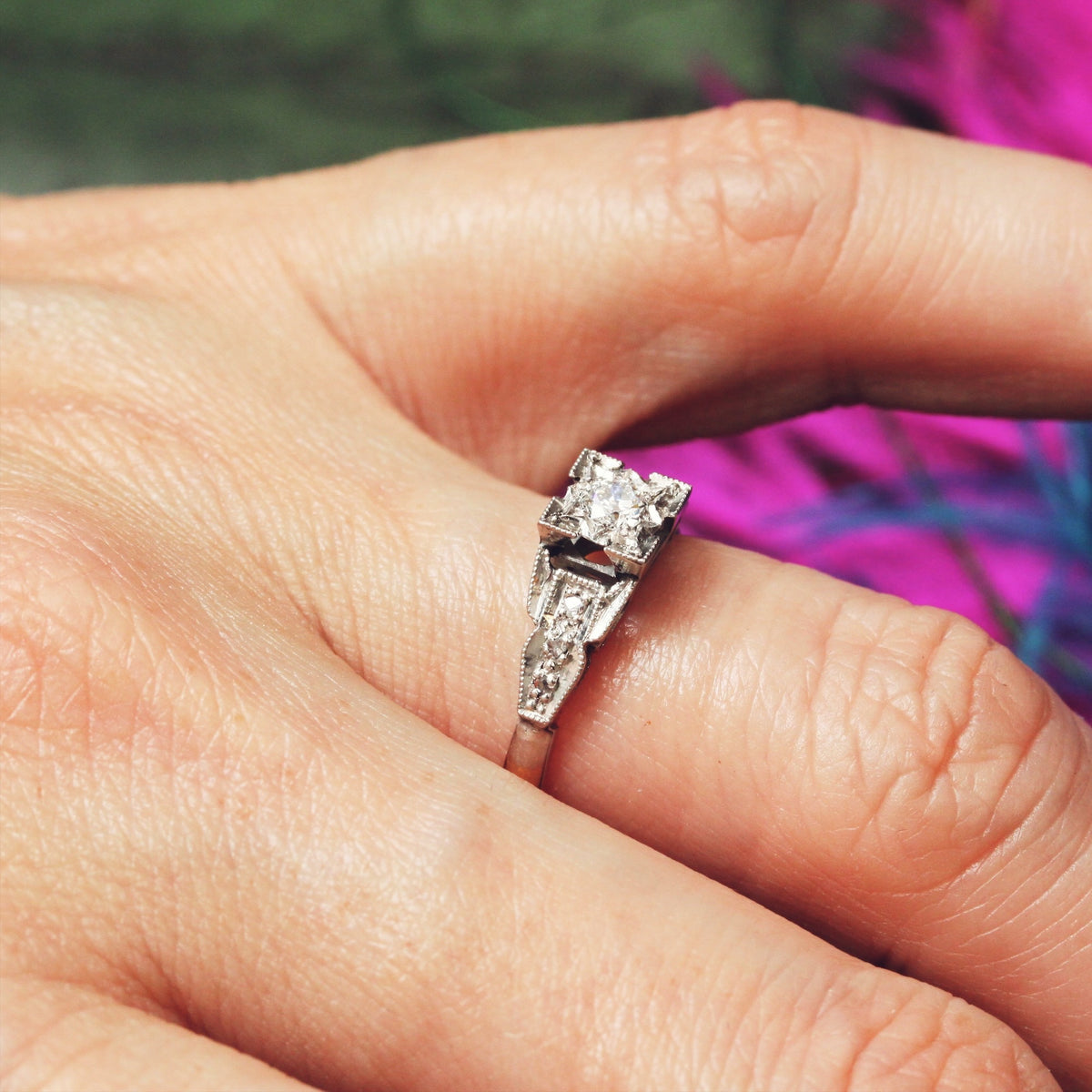 Art Deco 18ct Gold and Platinum Diamond Solitaire Ring