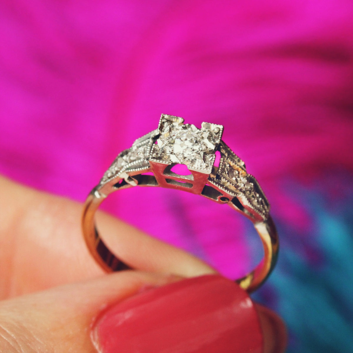 Vintage 1950's Art Deco Diamond Solitaire Engagement Ring