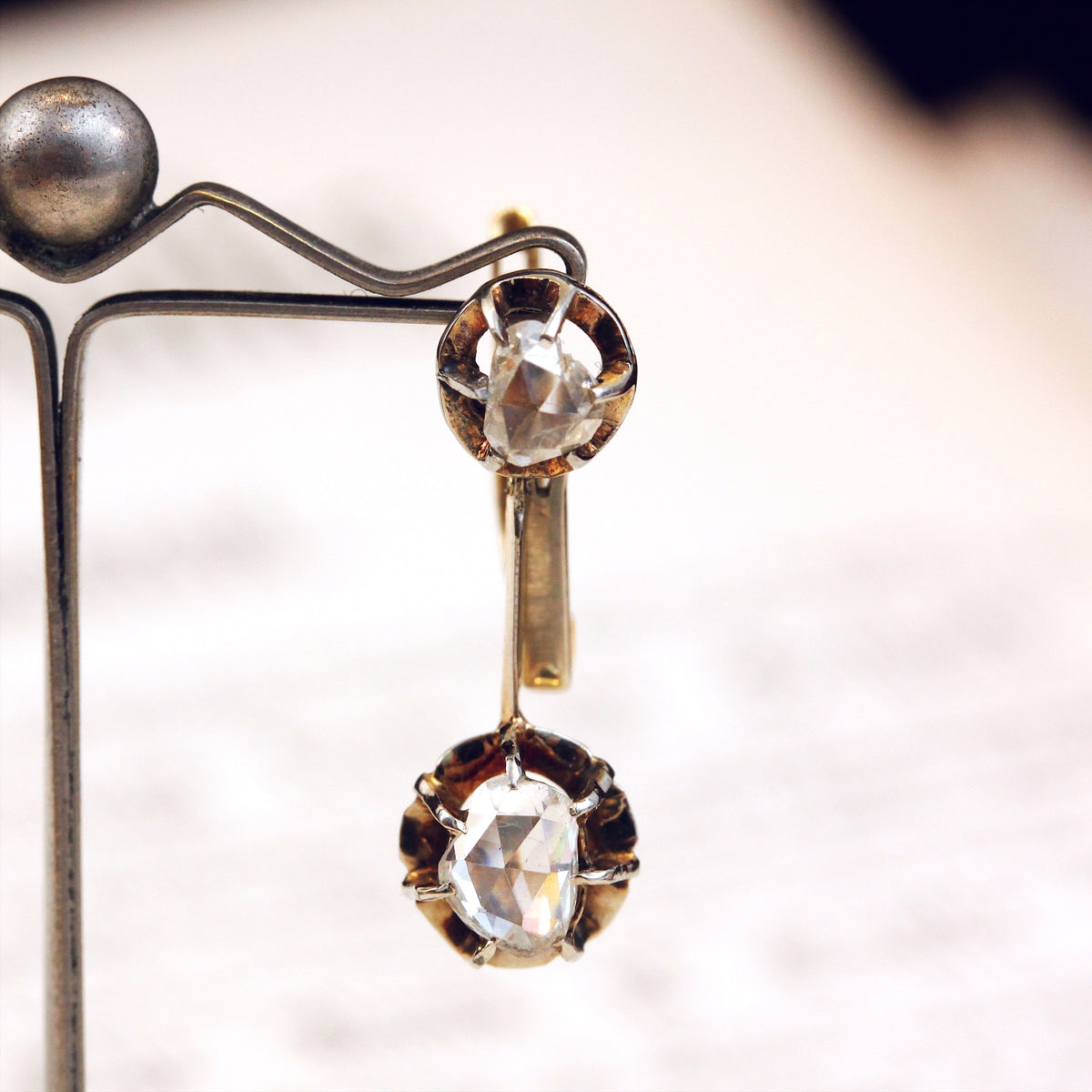 Vintage Rose Cut Diamond Drop Earrings