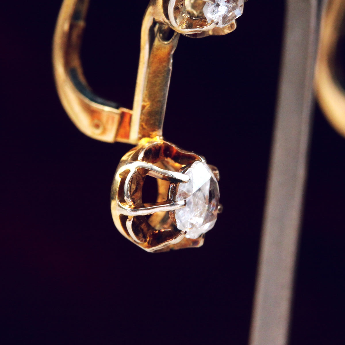 Vintage Rose Cut Diamond Drop Earrings