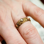 Rare Precious Date 1875 Etruscan Revival Coral & Pearl Ring