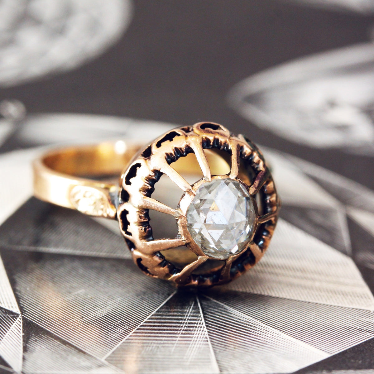 Unusual Merovingian Style Rose-Cut Diamond Ring