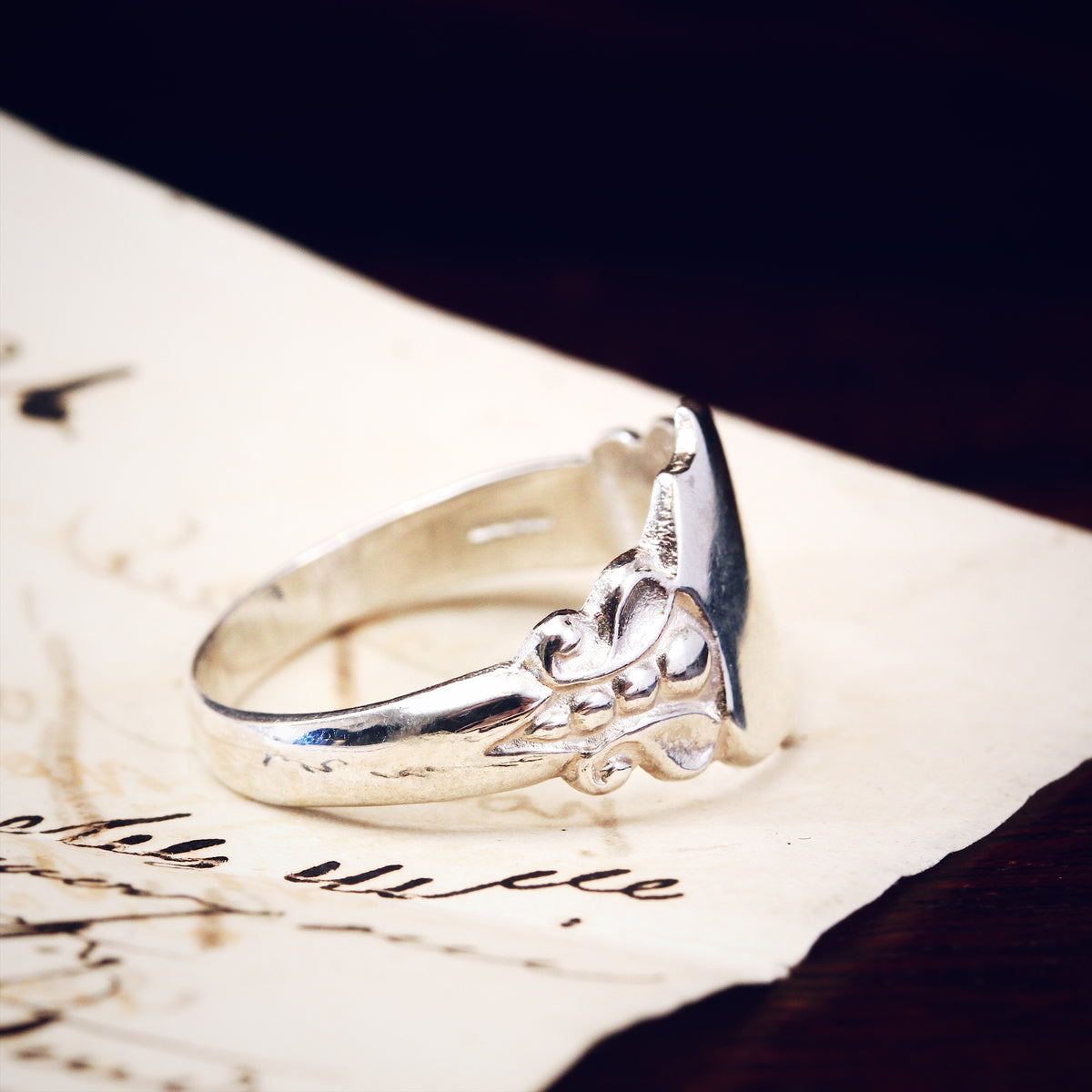 Vintage Style Silver Shield Signet Ring