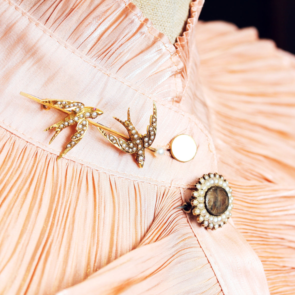 Darling Little Georgian Seed Pearl Fichu Pin Brooch