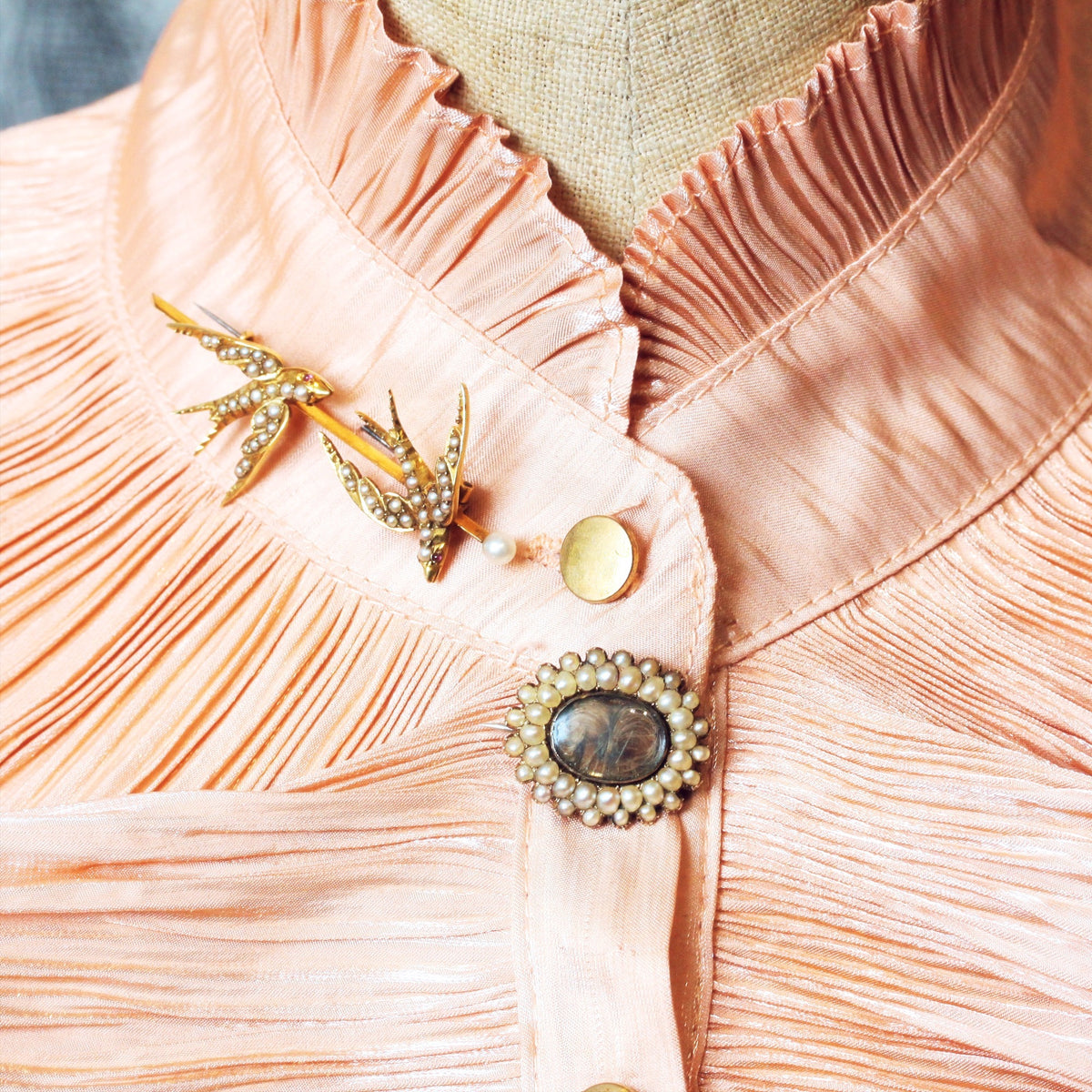 Darling Little Georgian Seed Pearl Fichu Pin Brooch