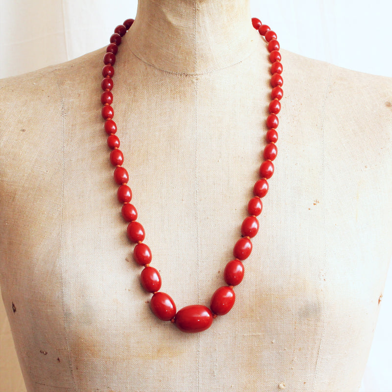 Vintage Brown Amber Bead Necklace