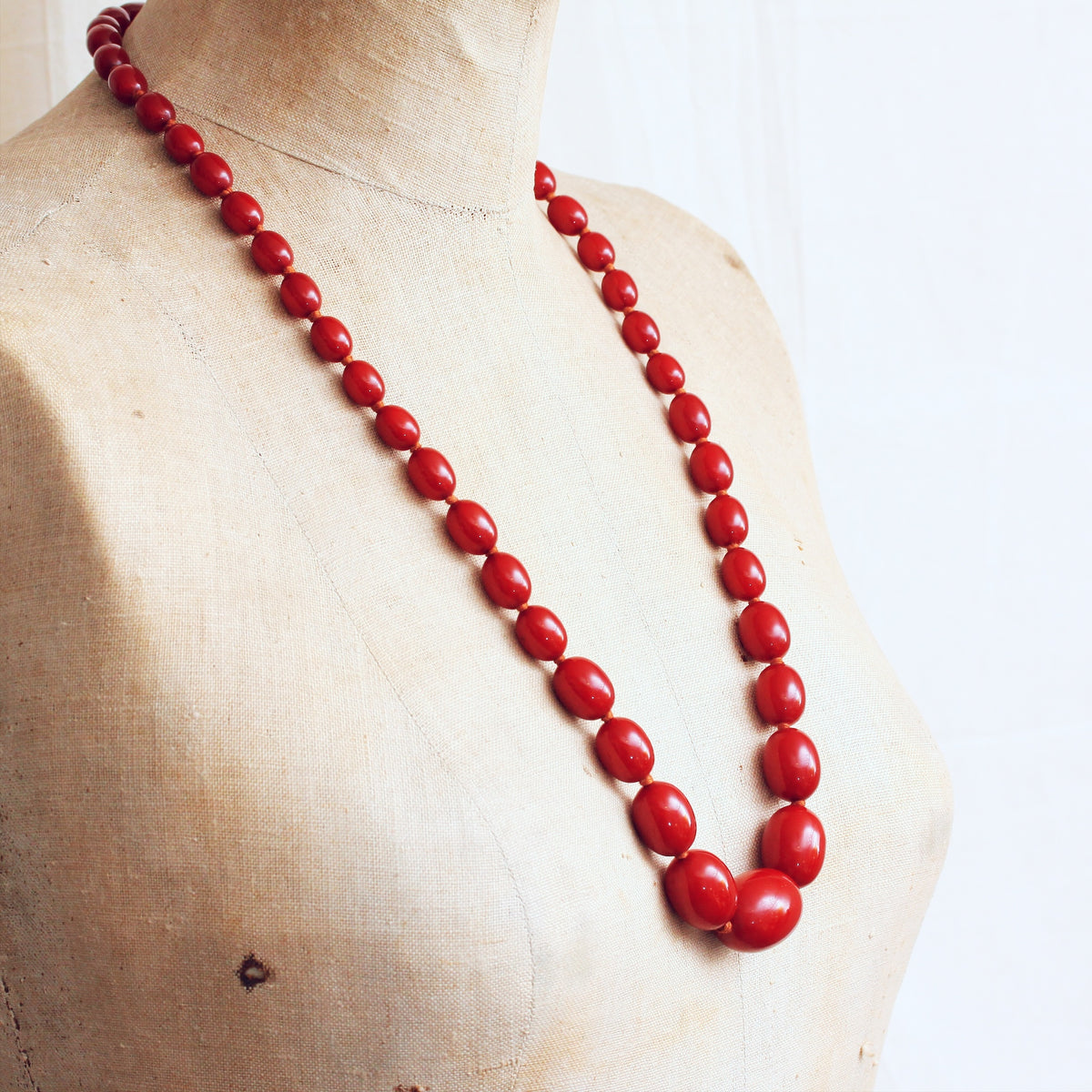 Vintage Brown Amber Bead Necklace